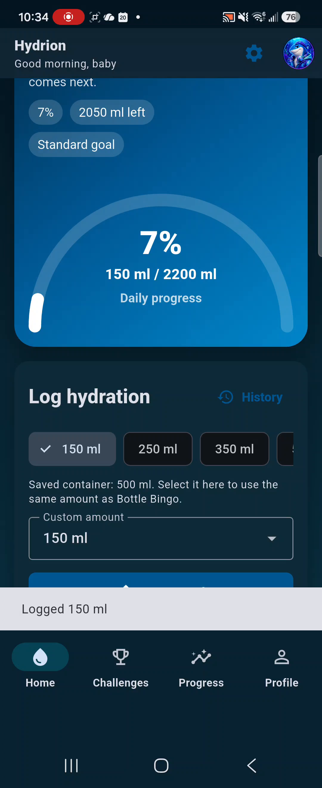 Hydrion Android home screen