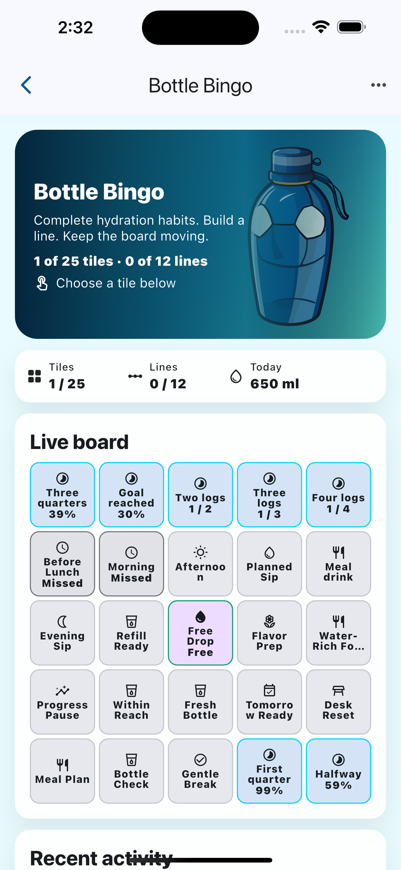 iOS Bottle Bingo screen