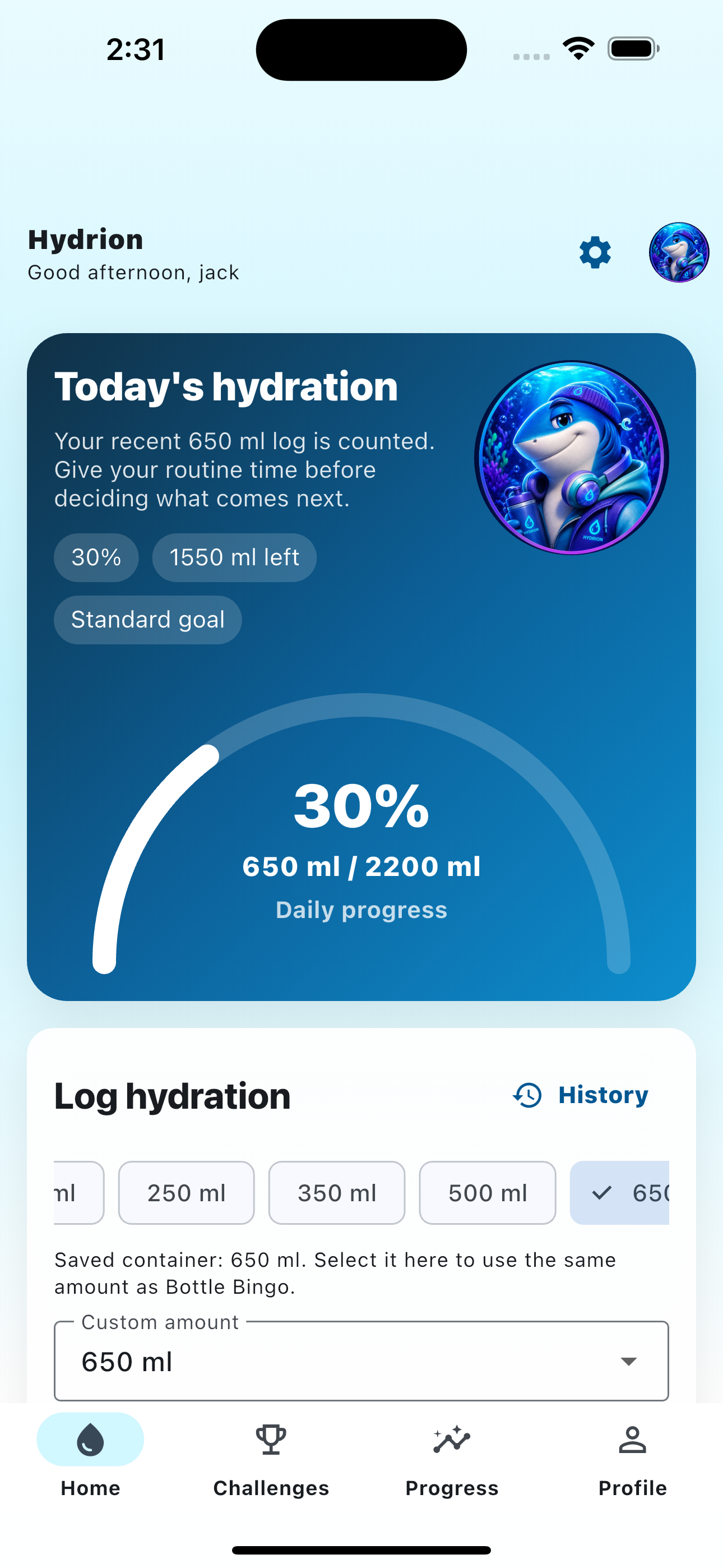 Hydrion iOS home screen